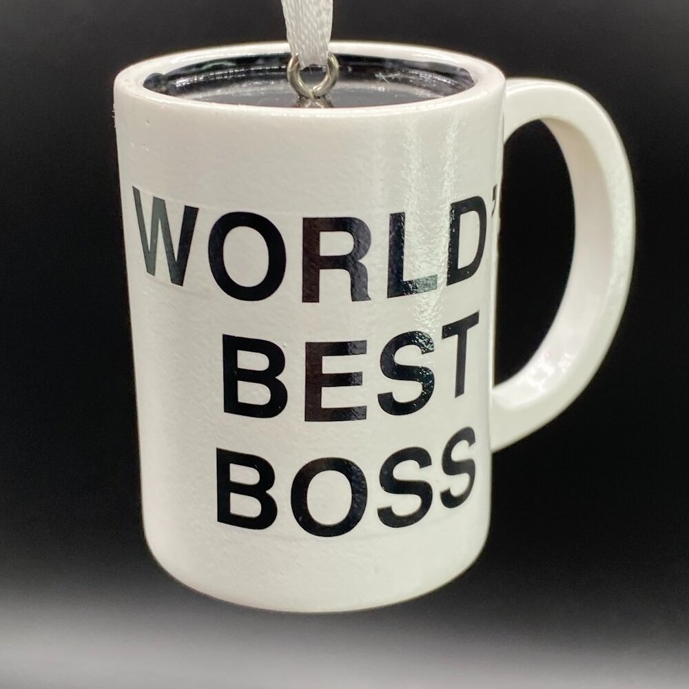 The Office Dunder Mifflin World's Best Boss Christmas Tree Ornament White Black